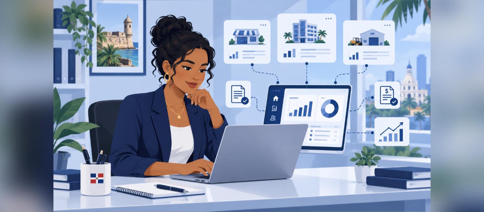 Contadora dominicana gestionando varias empresas desde un solo panel con facturación electrónica